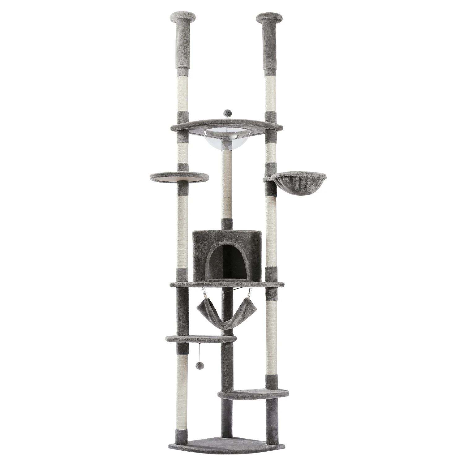 

Tall Cat Tree Tower with Scratching Post Adjustable Height Multi-layer Platform with Soft Hammocks Condo Transparent Nest
