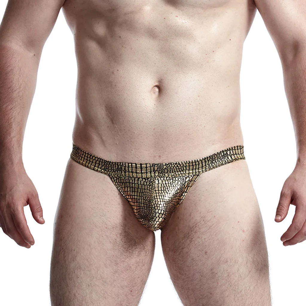 Низкая талия полиэстер змеиная ткань U выпуклые сексуальные мужские стринги и g