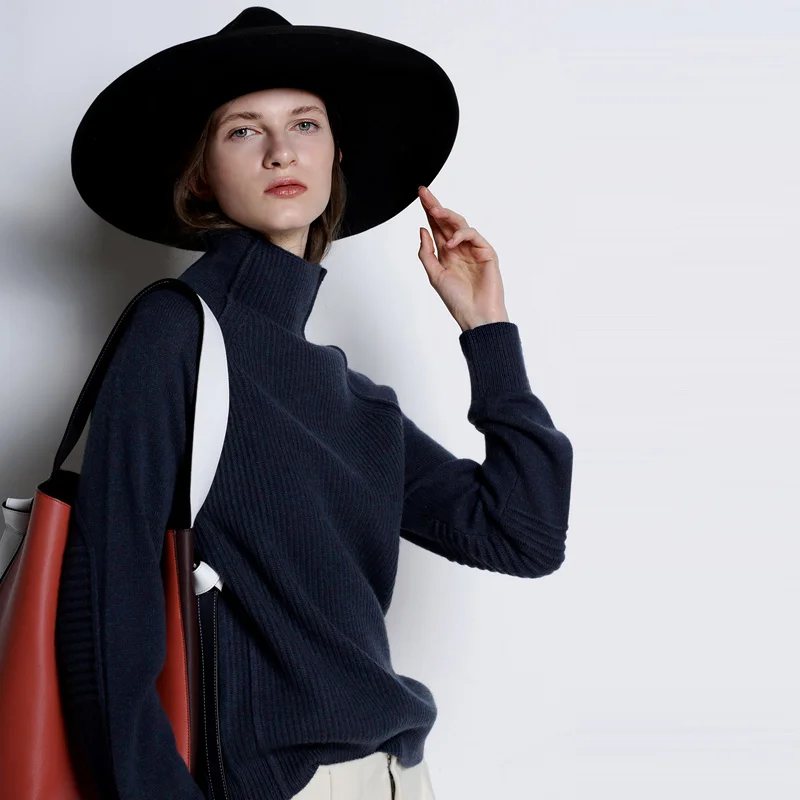 

BELIARST New Autumn and Winter Cashmere Sweater Women High-Collar Thickened Pullover Loose Sweater Large Size Knitted Wool Shirt
