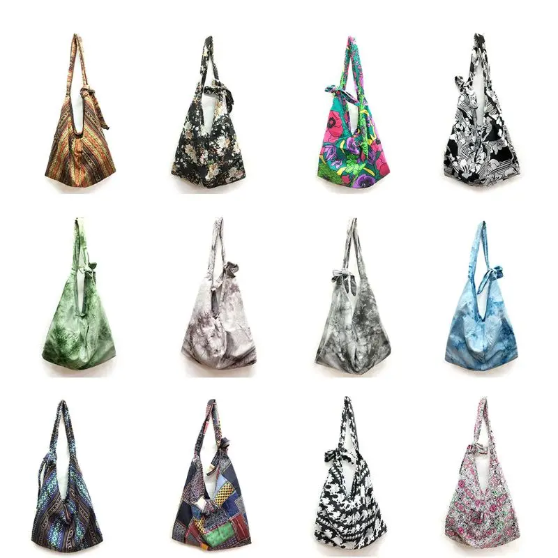 

Retro Casual Print Ethnic Distressed Style Shoulder Bag Wild Synthetic Handmade Linen Colorful Comfortable Hand Purse Storage De