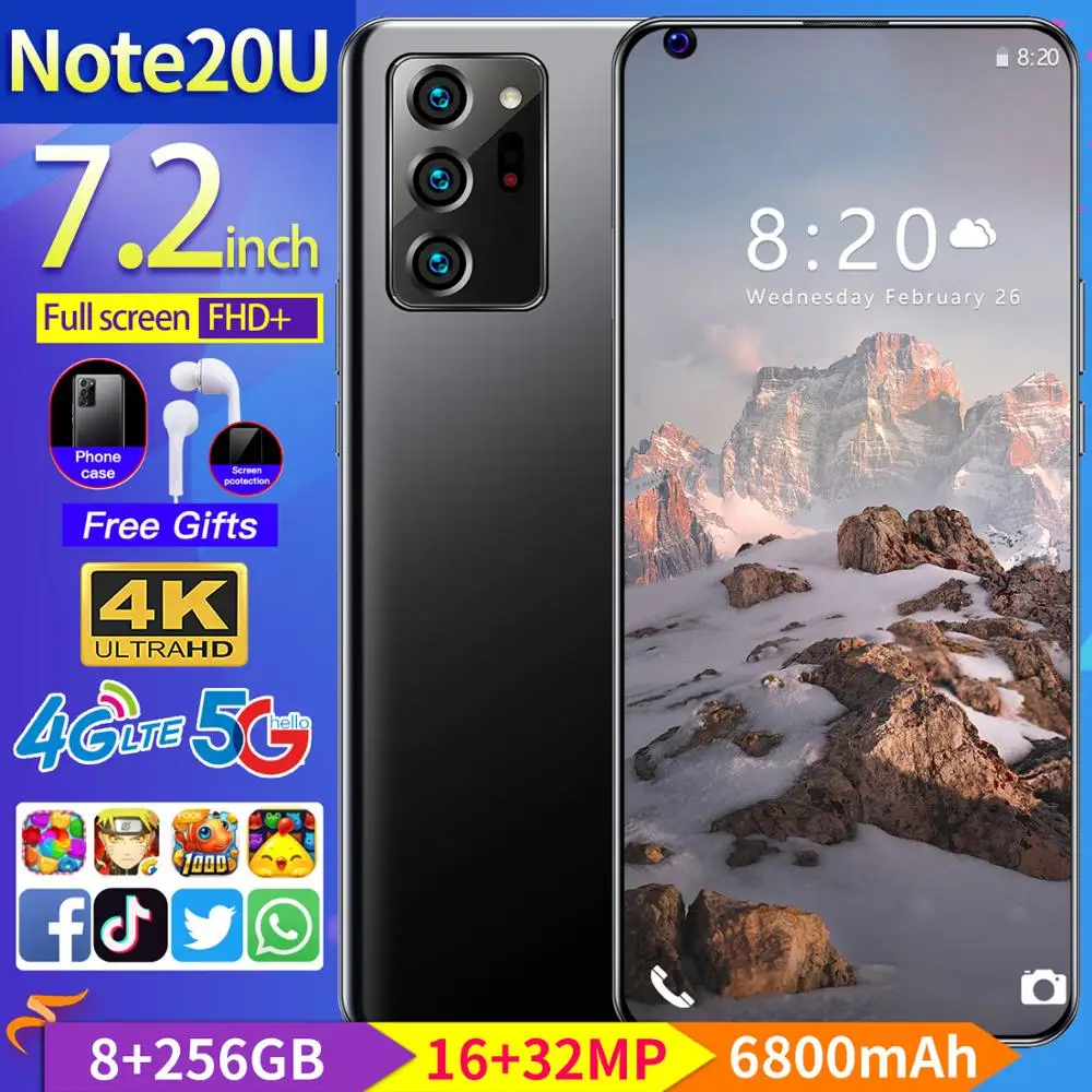 8G RAM Note20U Smartphones Octa Core 128G ROM