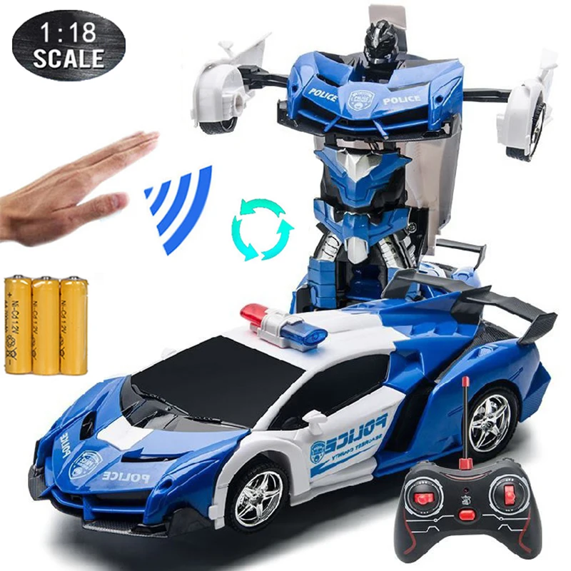 

1:18 RC Cars 24CM Gesture Sensing Transformation Police Car Robot Deformation Remote Control Sports Vehicle Toy for Kids Boy C02