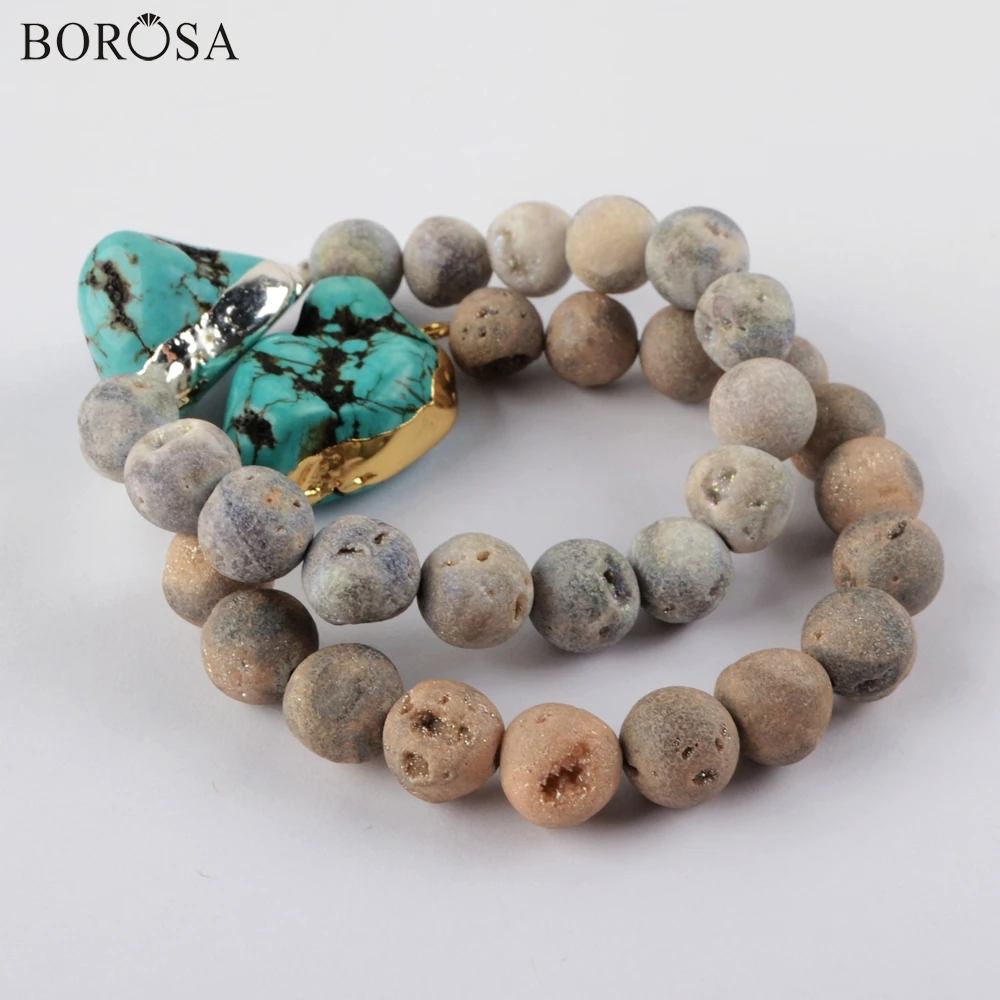 5Pcs Mixed Colors BOROSA Мода 10 мм синий Howlite Разъем 10 мм бусины браслет в золотой браслет Бирюзовый Шарм браслет для женщин Подарки G1931 - Окраска металла: 5Pcs Mixed Colors