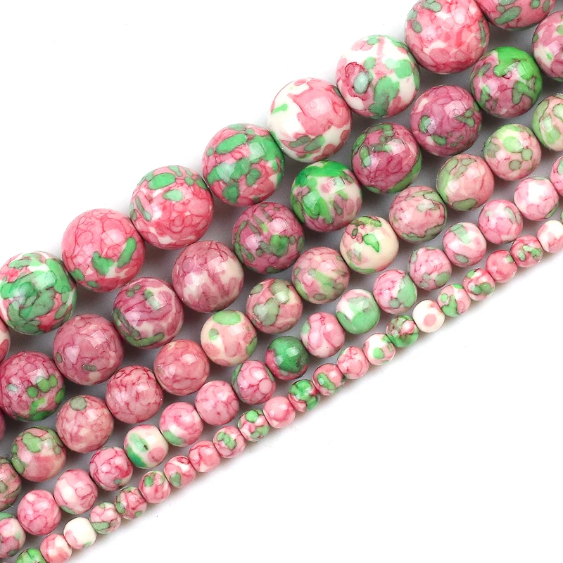 

Pink Green Colorful Rain Jaspers Round Beads Natural Loose Stone Beads For DIY Jewelry Making 4/6/8/10/12mm Bracelet 15''