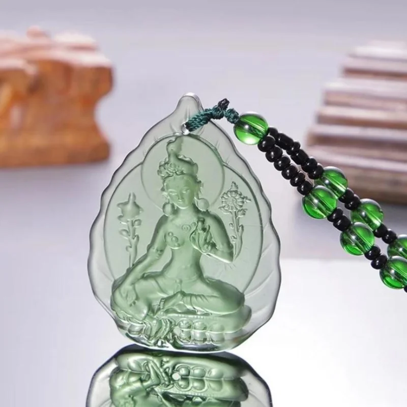1pc Liuli Crystal Buddha Green Tara Pendant Amulet Buddha 1pc Liuli Crystal Buddha Green Tara Pendant Amulet Buddha