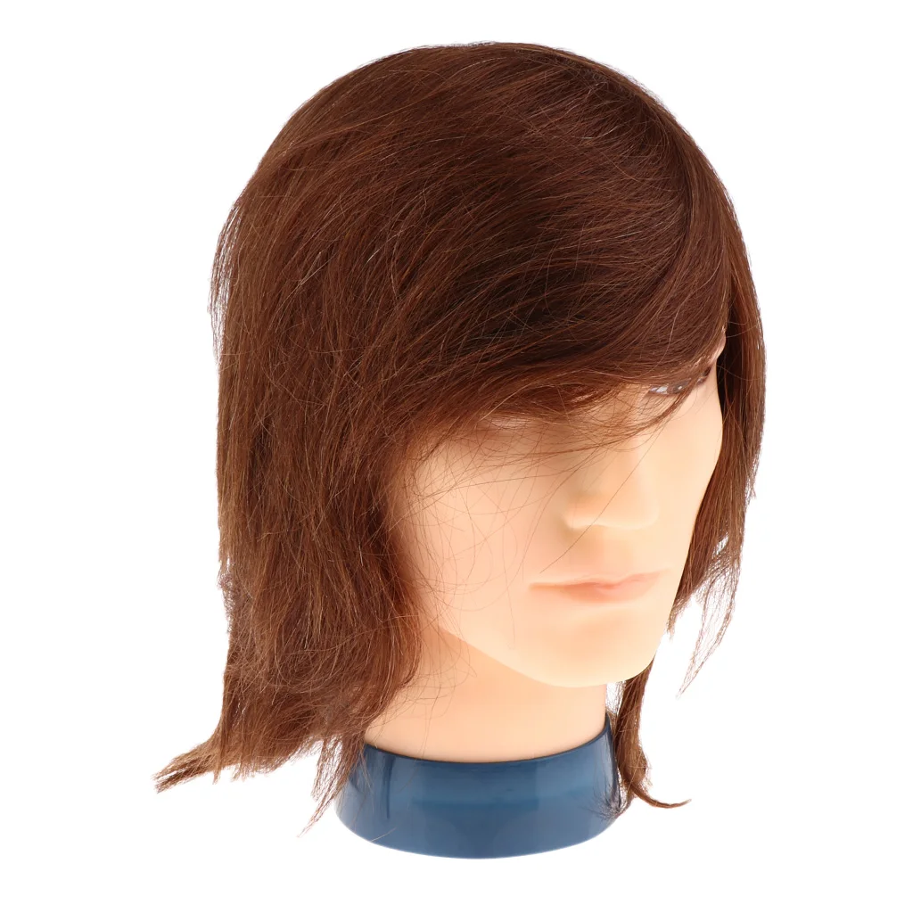 10'' Brown Male Mannequin Head 100% Human Hair Hairdressing Styling Mannikin Head for Stylist Training Practice