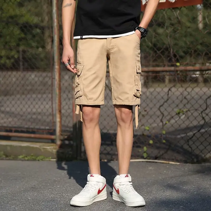 Мужские длинные шорты-карго, летние, с несколькими карманами, повседневные, хлопковые, эластичные, Капри, мужские, для улицы, короткие, хит, бриджи, для отдыха
