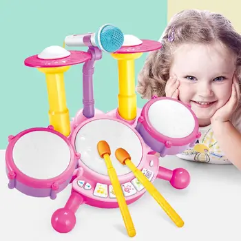 

Kids Drum Set Dynamic Flash Light Toy with Adjustable Microphone Developmental Toy for Child Gift