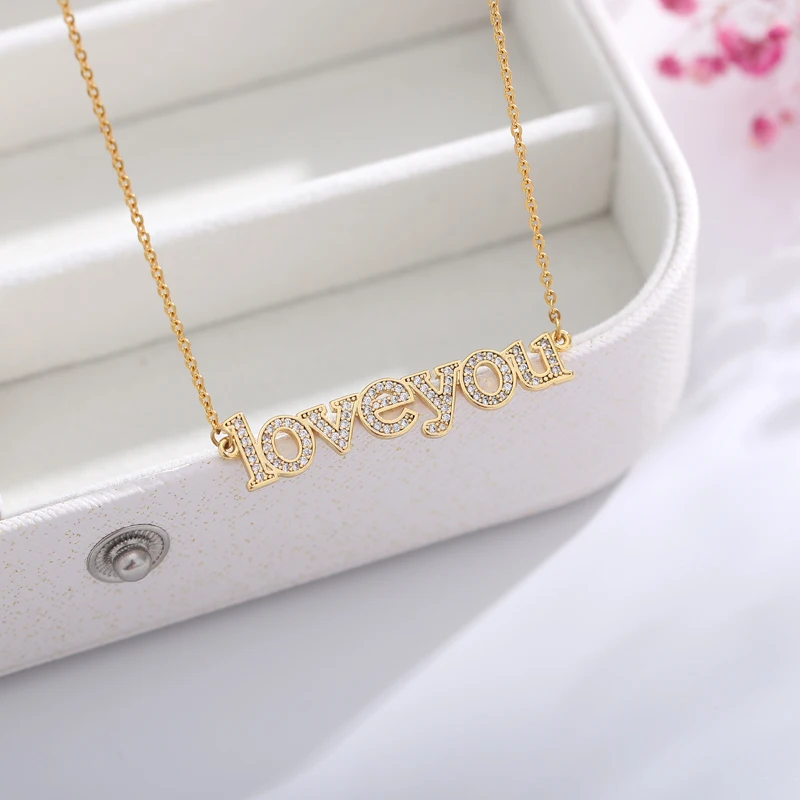 С украшением в виде кристаллов CZ мама love you ожерелье с буквами штампованные слова