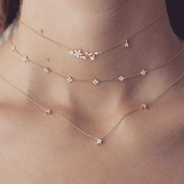 925 sterling silver layer necklace gold rose silver 3 colors minimal delicate design trendy women dainty chain choker collar