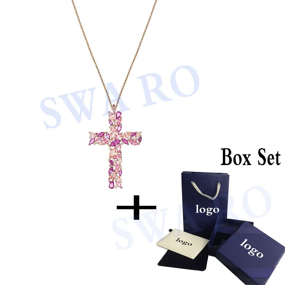 

SWA RO 2019 High Quality New MAGDA Pendant Shiny Fresh Romantic Cross Pattern Crystal Female Clavicle Necklace Wedding Jewelry