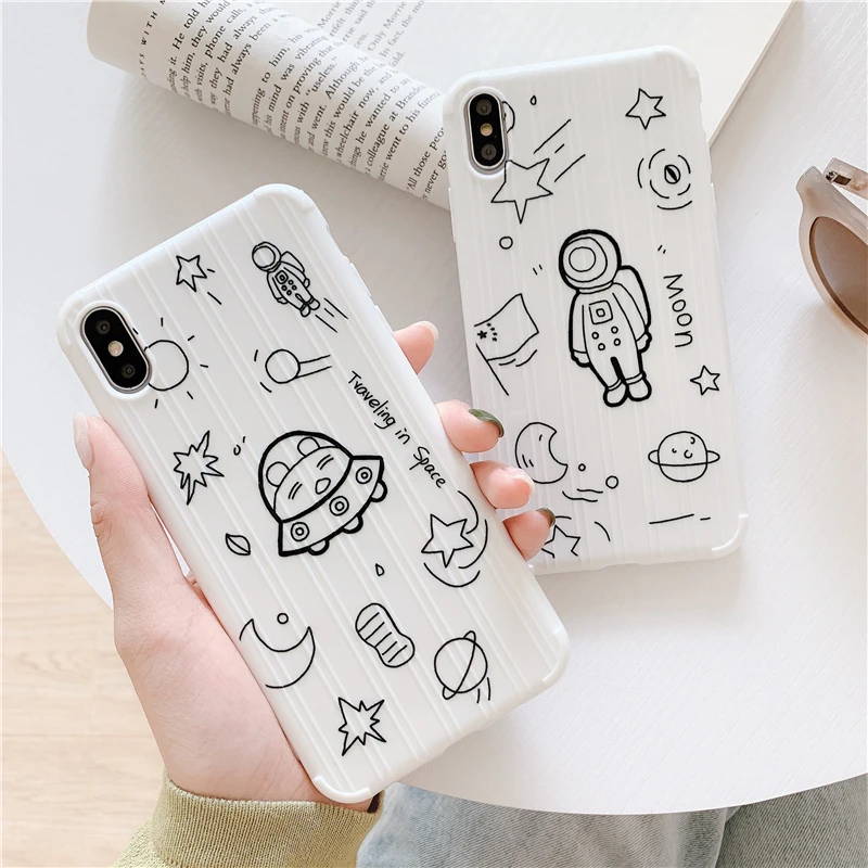 

Lovely White Cartoon Space Phone Case for Iphone X Xs Max Anti-knock Soft Silicon Case for Iphone 6s 7 8plus Xr Back Cover