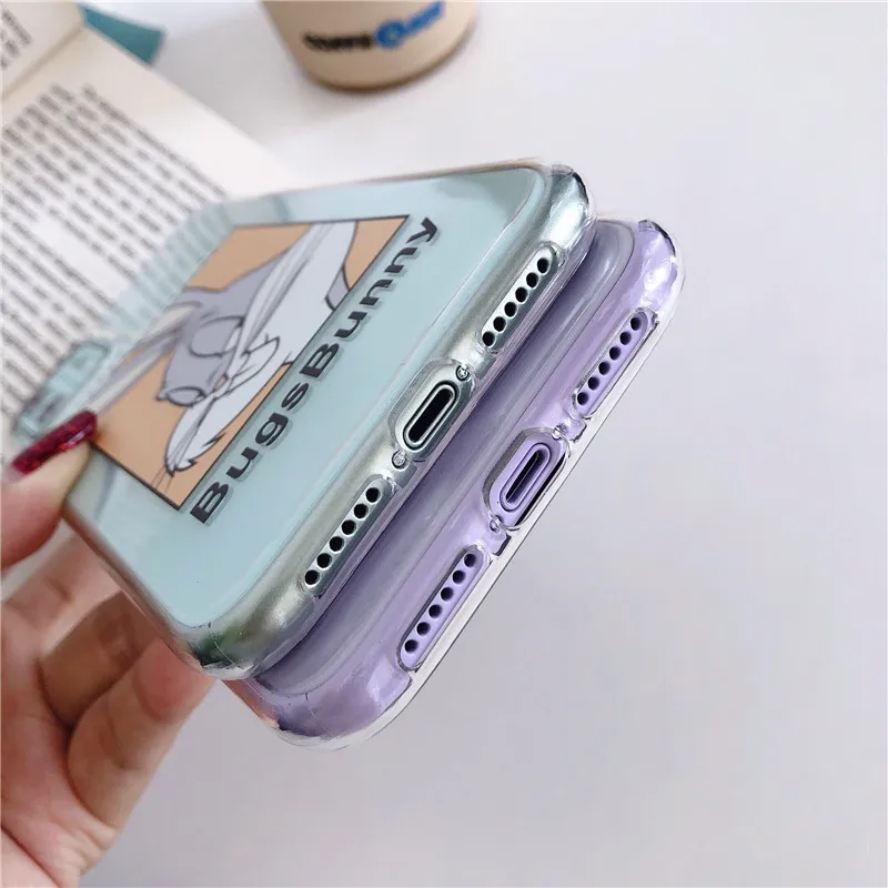 Прозрачный чехол с мультяшным кроликом для iPhone 11 12 mini Pro Max X XR XS 7 8 6 6s Plus телефона