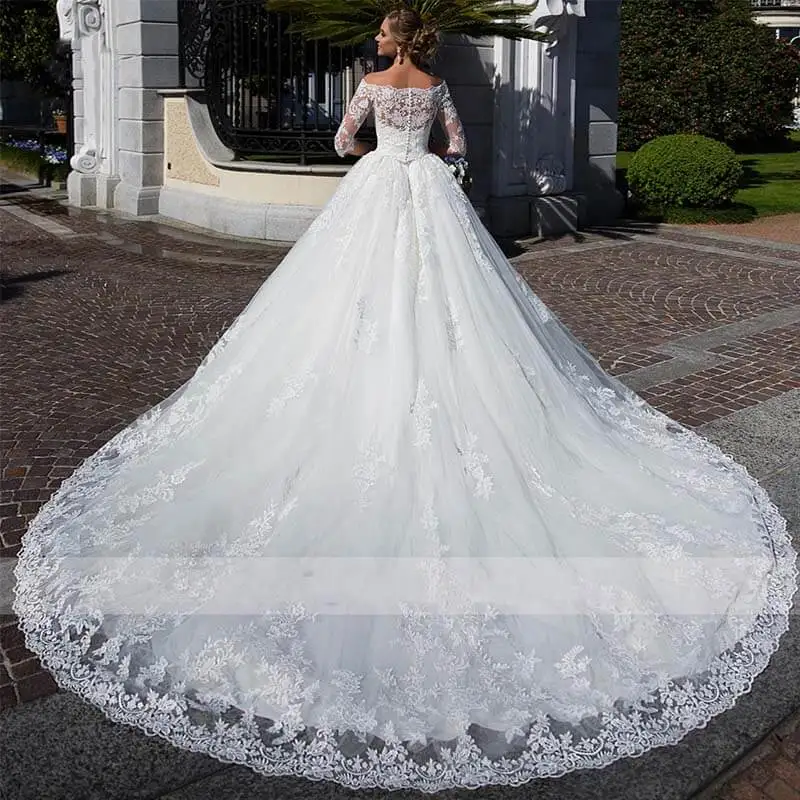 Vestido De Noiva элегантное платье с вырезом "лодочка" бальное свадебное платье сексуальное с открытыми плечами Половина рукава винтажное кружевное свадебное платье
