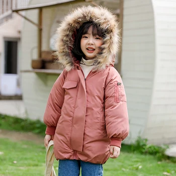 

Winter Girls Thick Warm Down Jackets Kids Fur Hooded Outerwear Children Cloth Teenage Girls JacketsHooded Coats 2-15Years