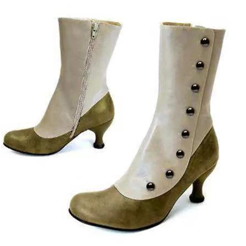 Модные женские кожаные туфли на танкетке с круглым носком и пуговицами; ковбойские ботинки на молнии без застежки; зимняя женская обувь из искусственной кожи;#109