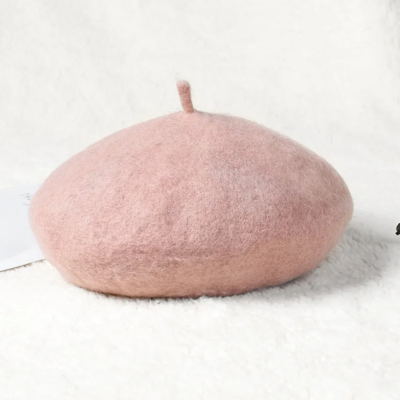 Autumn Winter Women Fashion Cashmere Adjustable Berets New Wool Hat Female Warm Solid Color Cap - Цвет: pink