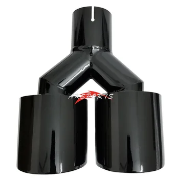 

Dual Car Glossy Black Stainless Steel Equal Length Midddle Exhaust Pipe Double Muffler Tip