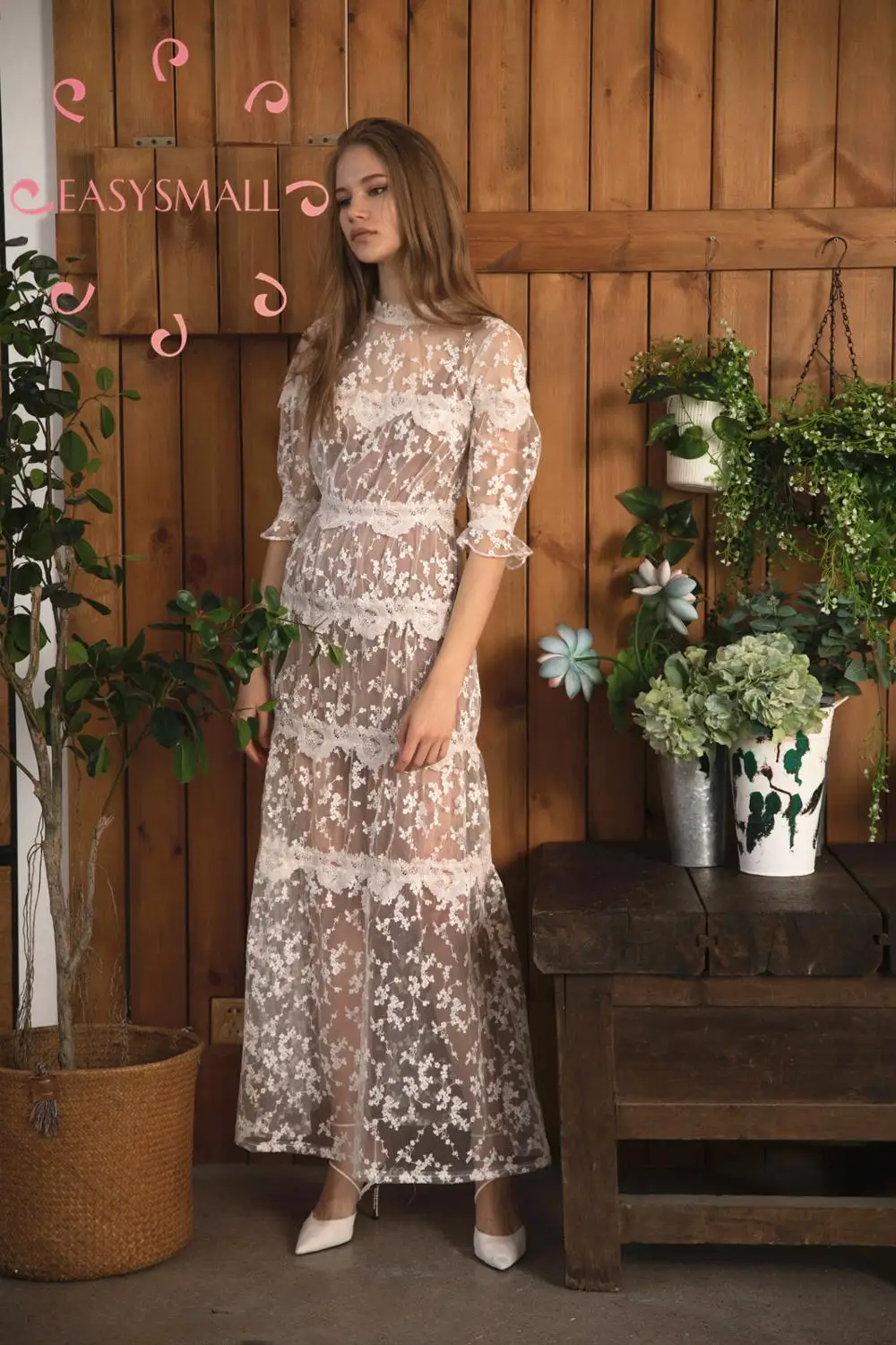 EASYSMALL Zimmer, женское платье, модное, маленький цветок, высокое качество, Vestidos, кружево, патч, вечерние, высокая талия, без рукавов, платья