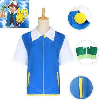 

Pokemon Ash Ketchum Kids Cosplay Costume Blue Jacket Gloves Ash Ketchum Costumes Pokemon Adult Costume