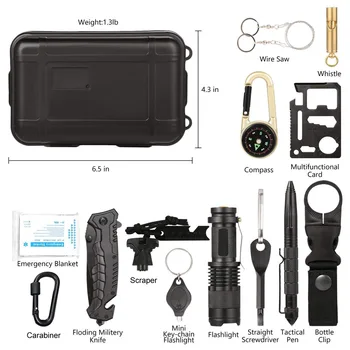

14-in-1 Emergency Survival Kit Outdoor Gear Tactical Survival Tool for Cars Gifts for Men Camping Hiking Hunting Accessories