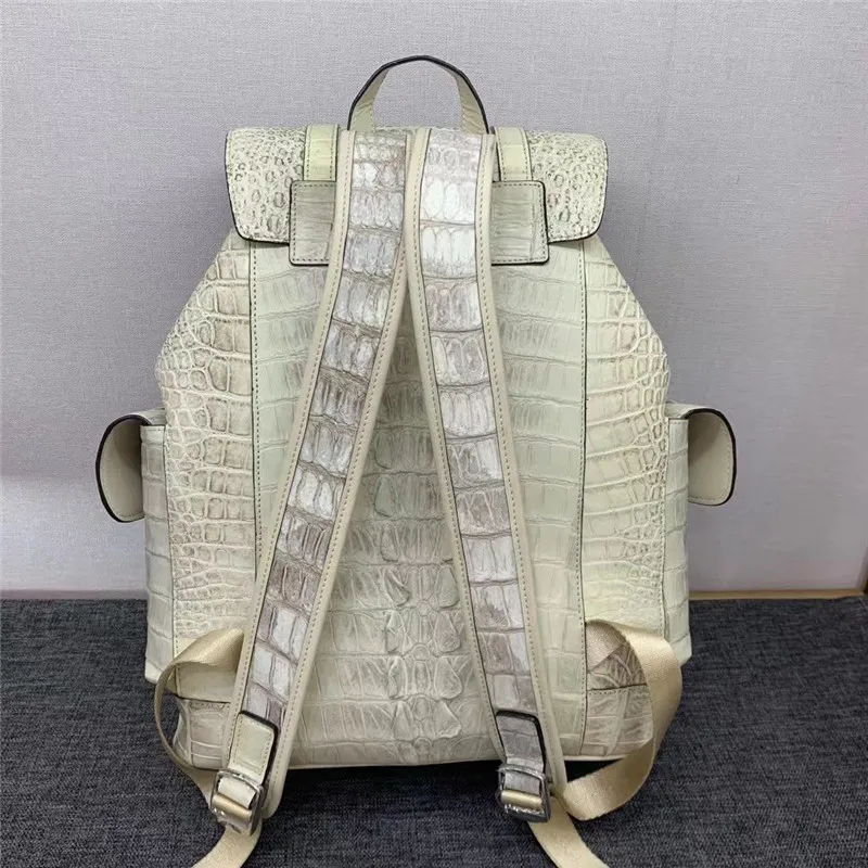Authentic Real True Crocodile Skin Male White Casual Travel Backpack Genuine Exotic Alligator Leather Men Large Leisure Bag Pack 2