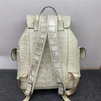 Authentic Real True Crocodile Skin Male White Casual Travel Backpack Genuine Exotic Alligator Leather Men Large Leisure Bag Pack 2