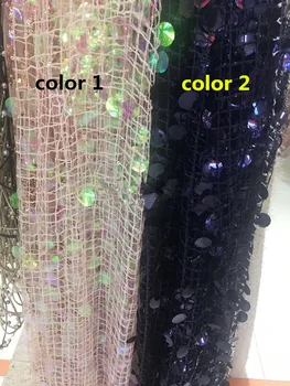 

embroiderd lace fabric Jolin-9.8501 with sequins beautiful Nigerian sequins lace fabric for party dress