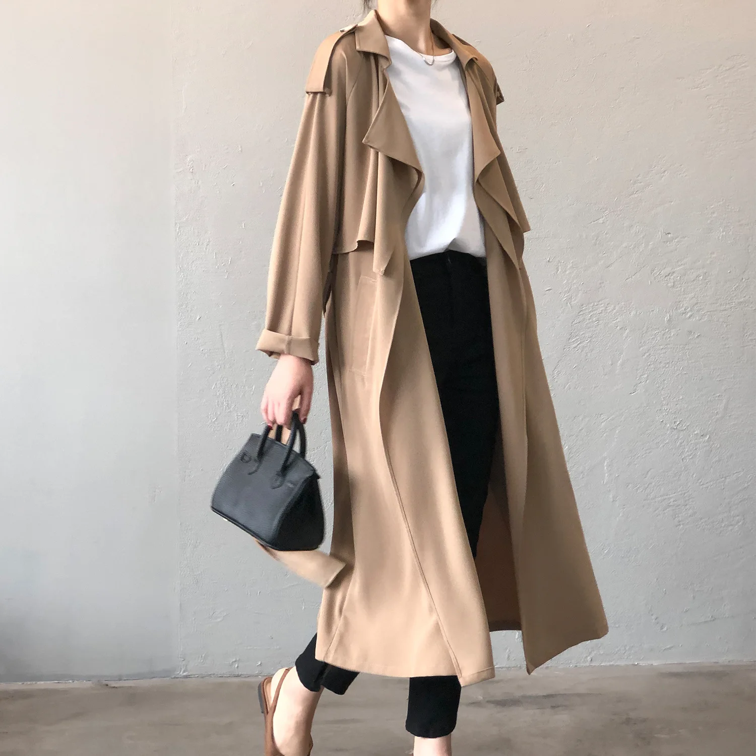Johnature Korean Vintage Loose Sashes Women Trench 2025 Autumn New Loose Turn-down Collar Long All Match Female Coats