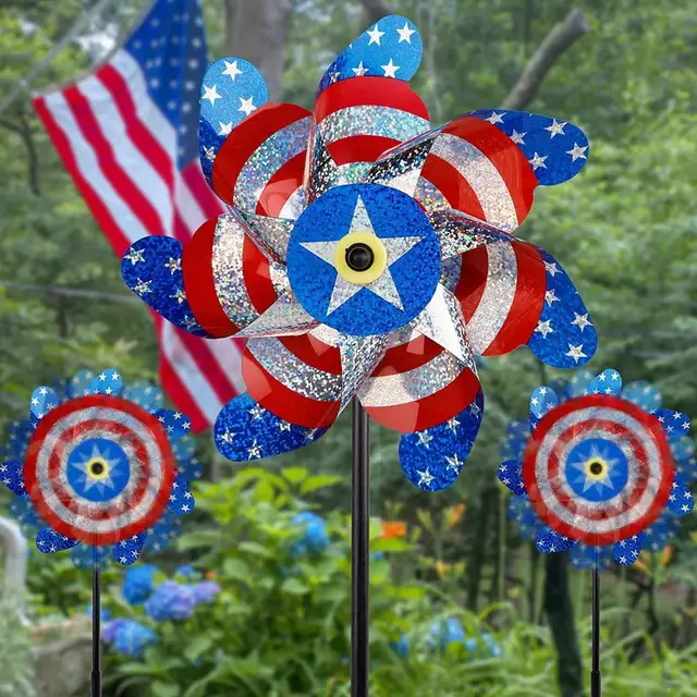Madárréspleller Pinwheel Usa Zászló Reflektív Pinkerék Forgó Madár Ijesztő Szélmalom Kert Kültéri Dekorációs Kiegészítők - Image 3