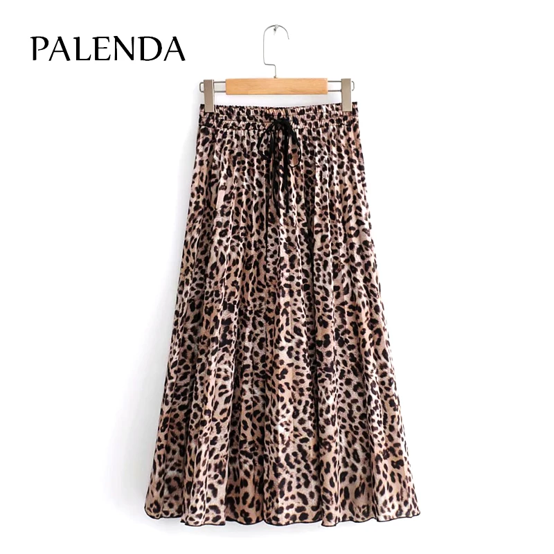 

A-line fashion leanpard skirts Autumn New Chiffon Draw-rope Leopard-print Pleated Skirt-Half-length Skirt
