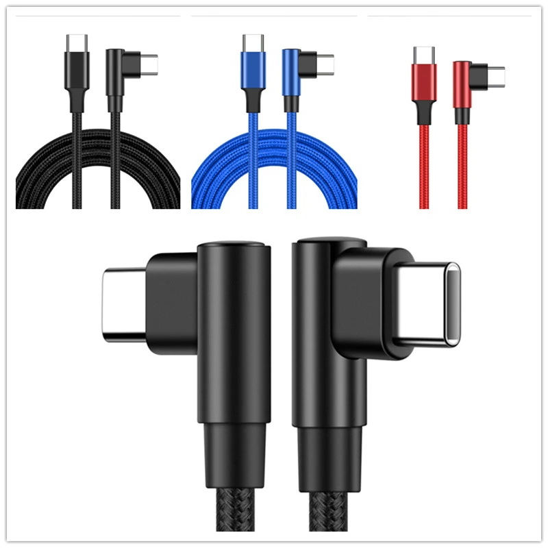 60W 90 Degree Elbow USB Type C to USB C Cable For Samsung Xiaomi Redmi Huawei Macbook Fast Quick Charger Cord PD Type-c Cable mobile phone cables