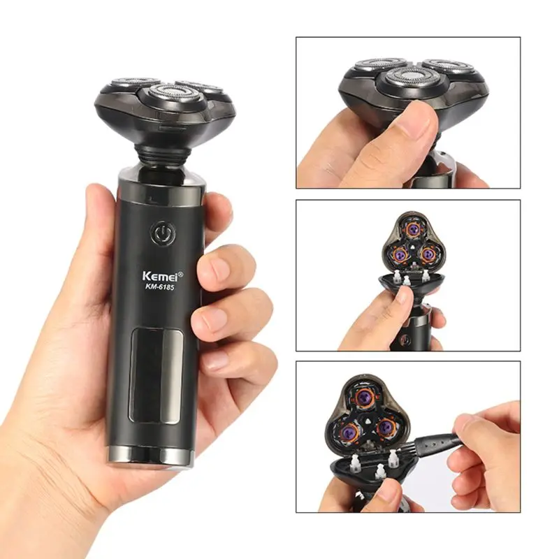 Kemei Мужская влажная сухая бритва, умная usb зарядка, бритва, триммер для бороды, лица, устройство для мытья тела, KM-6185