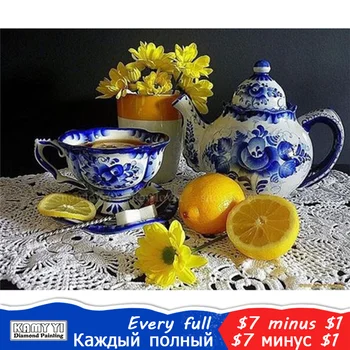 

Diamond embroidery diamond painting flower sun flower ceramic kettle mural 5D DIY cross stitch diamond mosaic custom gift