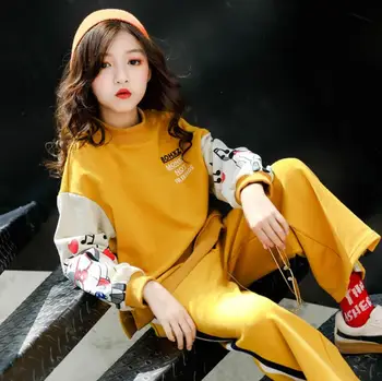 

Children's set 2019 autumn new fashion girls in the big children's circle leader print casual set two-piece spring and autumn