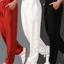 Унисекс летние и весенние хлопковые и льняные спортивные штаны для занятий йогой ушу кунг-фу брюки Tai chi taijiquan черные/красные