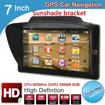 

7 inch truck GPS Navigation DDR 256M 8GB MTK CE6.0 gps navigator maps for navitel/ espanol/Europe/USA/spanish with sunshade