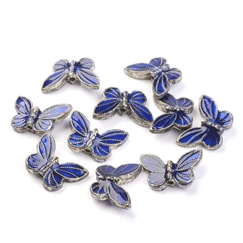 

10pc Antique Silver Alloy Enamel Butterfly Beads for jewelry making DIY Bracelet Necklace, DarkBlue, 14x20.5x5.5mm, Hole: 2mm