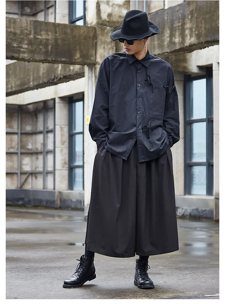 Мужские и женские японские кимоно Юбка Брюки мужские с эластичной талией Свободные повседневные черные широкие брюки уличная хип хоп готические шаровары