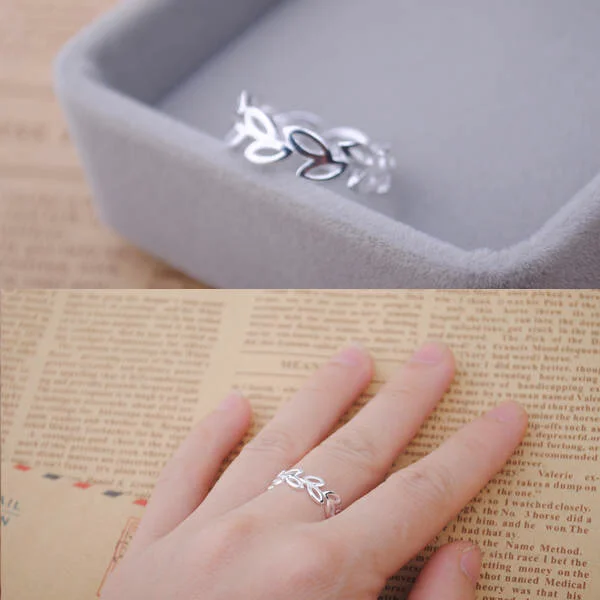 Silver Leaf Rings Women Adjustable Size Finger Rings Anillos silver rings silver ring