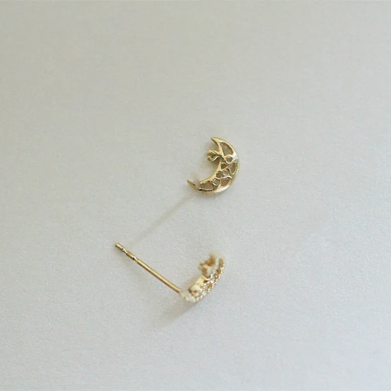 925 Sterling Silver Simple Hollow Magic Moon Stud Earrings Women Fashion Charm Wedding Party Jewelry Accessories Gift