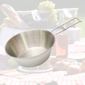 

Space Saving Outdoor Tableware Picnic Ultralight With Folding Handle Camping Bowl Stainless Steel Hiking Portable Cookware