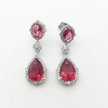 

Aisure Fashion Silver Color Rose Cubic Zirconia Stone Round And Big Water Drop Dangle Long Earrings For Women