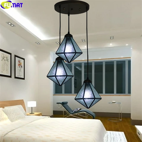 FUMAT Tiffany Style Star Diamond Pendant Dinning Room Lamps Stained Glass Hanging Light Fixture Multicolor House Art Decortive