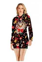 Новинка; женские Рождественские толстовки; платье с 3D принтом животных; Женский пуловер с капюшоном; толстовка с длинными рукавами на