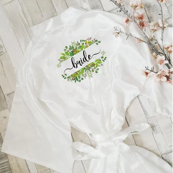 

Wedding Satin Dressing Gown Personalized Custom Name Flower Print Bride Team Robes Bridal Party Robes Bridesmaid Robes gift
