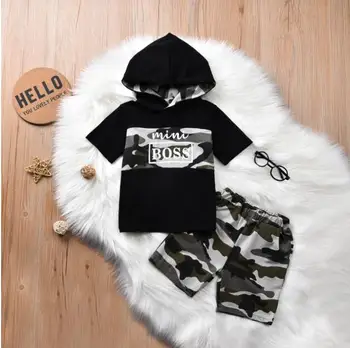 

Summer Casual Newborn Kid Baby Boy Clothes Set Short Sleeve Hooded Tops Pullover Shorts Camouflage Cotton Outfits Set 1-5Y