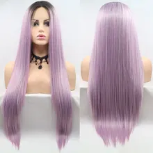 Темные корни Омбре фиолетовый длинный шелковистый прямой 13*3 синтетический парик на кружеве термостойкие волокна средний пробор волос для женщин парик