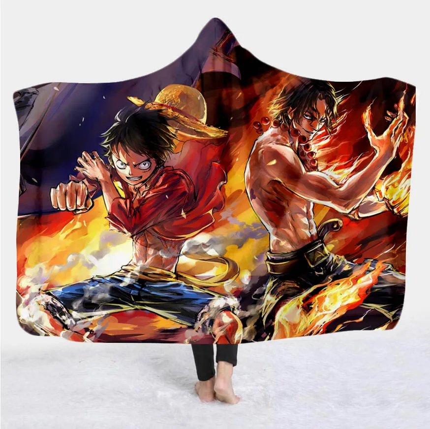 

New anime one piece Cartoon Paintings Blanket Blanket Hooded 3D full printing Wearable Blanket Adult men women Blanket style 030