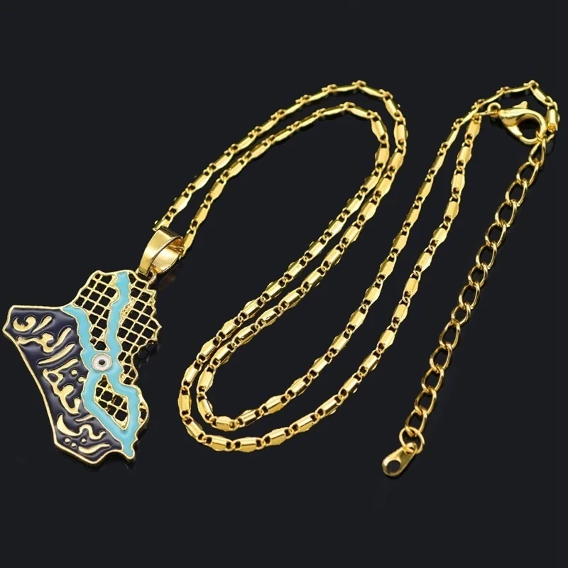 New Trendy Arab Iraq Map Shape Pendant Necklace Men's Necklace Metal Sliding Pendant Accessories Party Jewelry